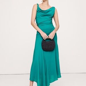 Banana Republic Crepe Twist-Shoulder Dress  2 Petite | Teal BNWT